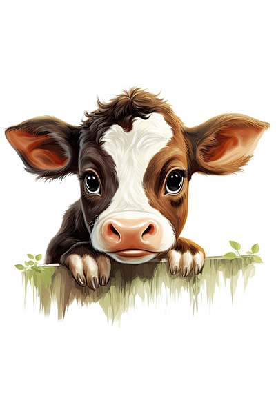 StoryGift Romania Sticker Eticheta 40CM cu un vitel timid, ilustratie, curios...