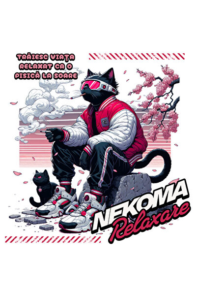 StoryGift Romania Sticker Eticheta 50CM Adeziv Pisica cu ochelarii de soare R...