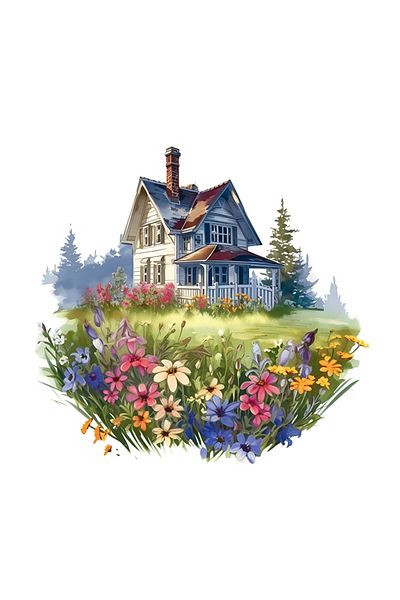 StoryGift Romania Sticker Autocolant 70CM cu o casa aproape de padure, ilustratie, natura, loc retras, liniste,
