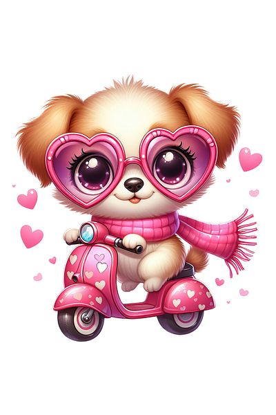 StoryGift Romania Sticker Eticheta 50CM cu o catelusa care se plimba cu scuterul, ilustratie, viteza, conduce, f