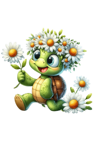 StoryGift Romania Sticker Eticheta 40CM cu o broscuta testoasa bucuroasa, ilu...