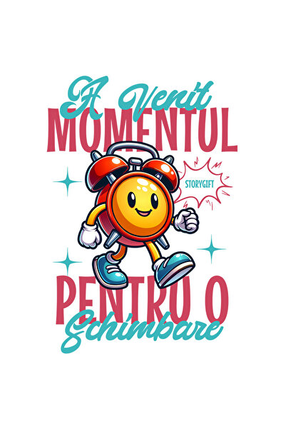 StoryGift Romania Sticker Eticheta 40CM cu Ceas Mecanic Galben Zambitor Text A Venit momentul Pentru O schimbare