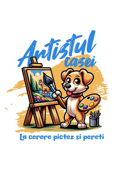 StoryGift Romania Sticker Adeziv 90CM cu Caine artist tablou canvas Text Artistul casei La Cerere Pictez Si Pere