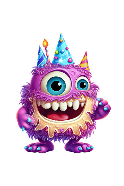 StoryGift Romania Sticker Autocolant 70CM cu o creatura paroasa, ilustratie, mov, zambeste larg, aniversare, zi