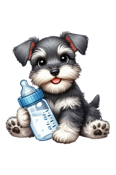 StoryGift Romania Sticker Autocolant 70CM cu un catelus de talie mica, ilustratie, tine un biberon cu lapte, hra