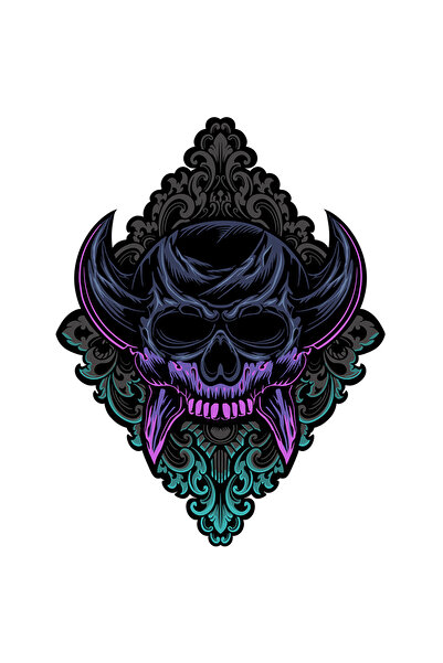 StoryGift Romania Sticker Eticheta 50CM Cu Craniu, Romb, Demon, Coarne, cu Margini Albe, PVC Vinyl 50 cm