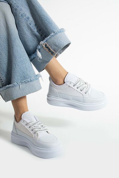 Devida Women's White Linen Sneakers Comfortable Sole Casual Sneaker X200