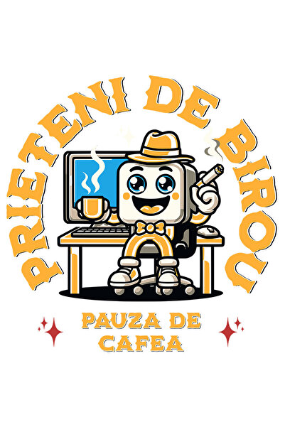 StoryGift Romania Sticker Eticheta 50CM cu Animatie sef la Birou Cu Cafea Si ...