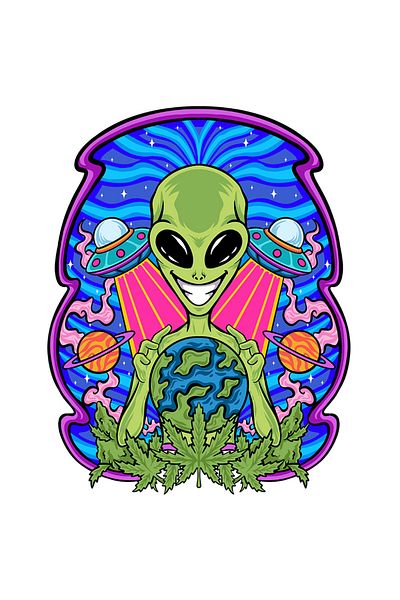 StoryGift Romania Sticker Autocolant 70CM Cu Extraterestru, Spatiu, Planete, Nava Spatiala, Hippie, cu Margini