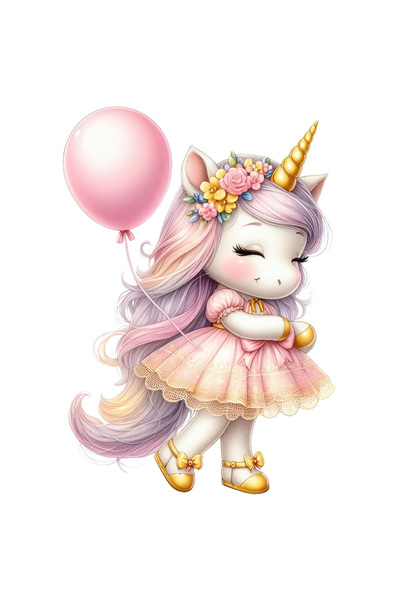 StoryGift Romania Sticker Autocolant 70CM cu un ponei imbracat intr-o rochita, ilustratie, roz, imbujorata, coam