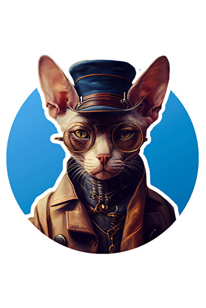 StoryGift Romania Sticker Eticheta 40CM Cu Pisica, Portret, Ochelari, Sapca, Jacheta, Helanca, cu Margini Albe,