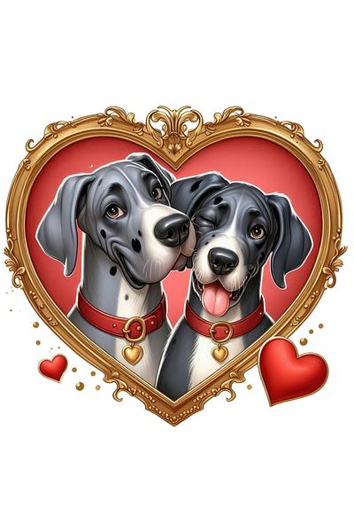 StoryGift Romania Sticker Adeziv 90CM cu o catelusa si un caine, ilustratie, cadru in forma de inima, fericire,