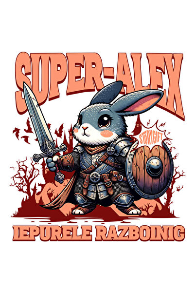 StoryGift Romania Sticker Eticheta 50CM cu Iepure cavaler Cu Armura DE ier Scut Si sabie Text Super-Alex Iepurel