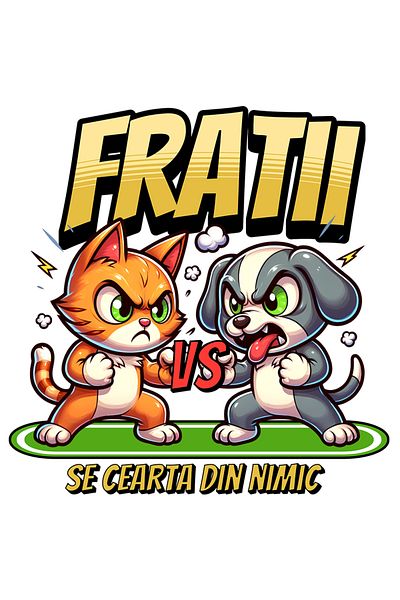 StoryGift Romania Sticker Eticheta 50CM Adeziv pisica si caine care se cearta din nimic frati cu Margini Albe, P
