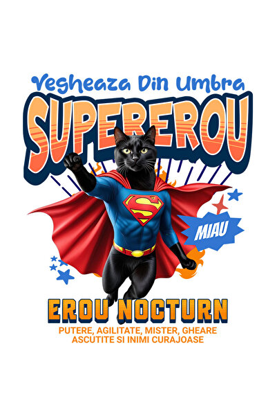 StoryGift Romania Sticker cu Scottish Fold Caine In Costum de SuperMan cu Pelerina, Erou Nocturn, Desene animate, C