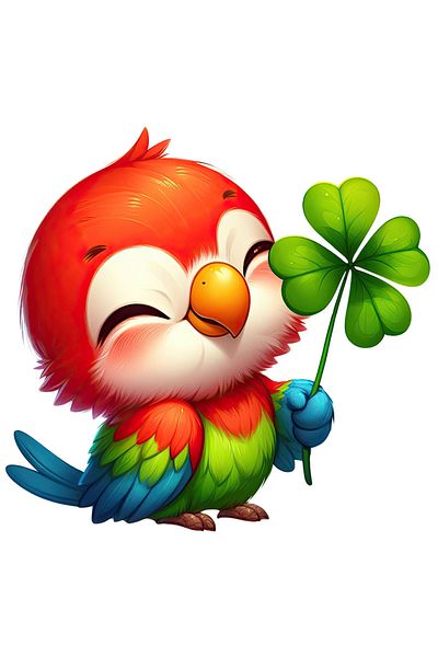 StoryGift Romania Adhesive Sticker 90CM with a cheerful parrot, illustration, luck, four-leaf clover, Ireland, pasha