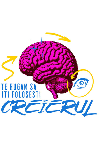 StoryGift Romania Sticker Autocolant 70CM cu Creier Uman colorat Sageti Ochii Vultur Text Gte Rugam Sa-ti Folose