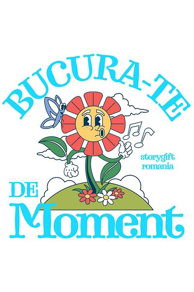 StoryGift Romania Sticker Eticheta 50CM cu Floare Colorata muzicala Text Bucura-te De Moment, Inspirational cu M