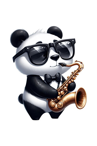 StoryGift Romania Sticker 23 Cm Cu Un Urs Panda Care Canta La Saxofon, Ilustr...
