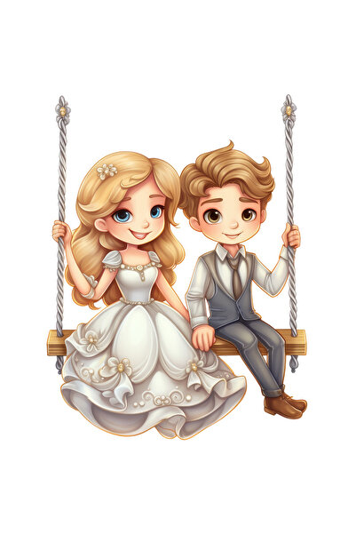 StoryGift Romania Sticker Cu O Printesa Si Un Baiat, Ilustratie, Rochie Alba,...