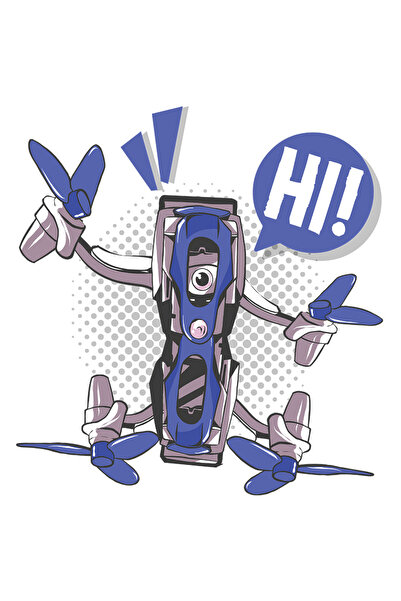 StoryGift Romania Sticker Adeziv 90CM Cu Drona Albastra In Aer, Mesaj:Hi, Videpgrafie, Filmari De Sus, Aventura,