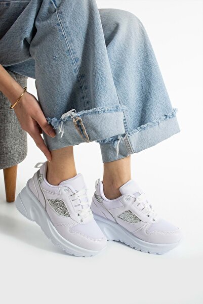 Devida Pantofi sport albi de damă, cu înălțime de 6 cm, pantofi cu talpă cu aer confortabil, seria X160 Vega