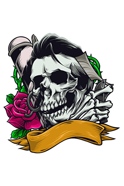 StoryGift Romania Sticker Autocolant 70CM Cu Craniu, Trandafir, Frizerie, cu ...