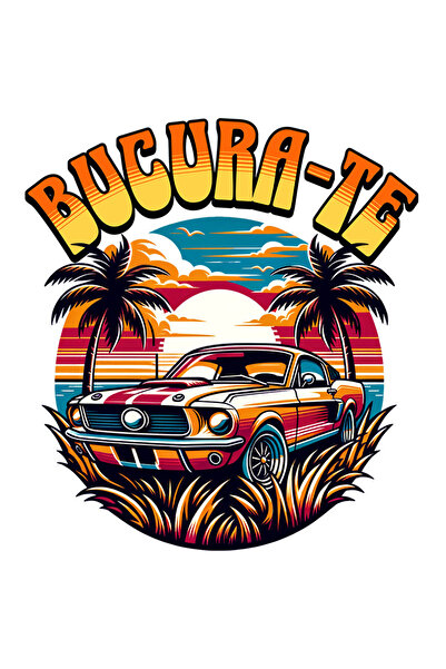 StoryGift Romania Sticker Eticheta 40CM cu Masina colorata DE curse Vintige Pe insula Tropicala Apus De Soare Vi