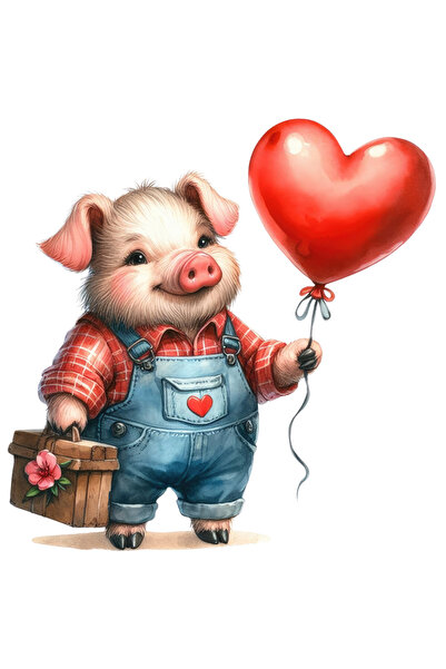 StoryGift Romania Sticker Adeziv 90CM cu un porc, ilustratie, balon in forma de inima, floricica, , cu Margini