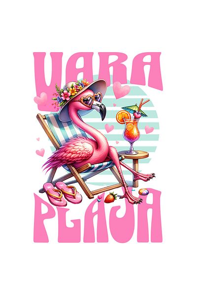 StoryGift Romania Sticker 70CM with Pink Famingo Pasha With Floral Hat Cocktail Relaxation Text Summer Pla