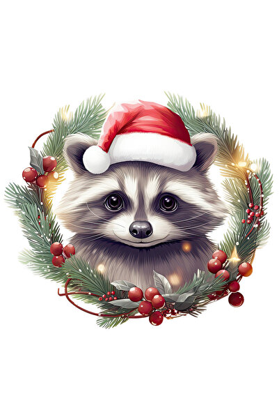 StoryGift Romania Sticker Cu Un Raton Care Poarta O Caciula De Craciun, Ilust...