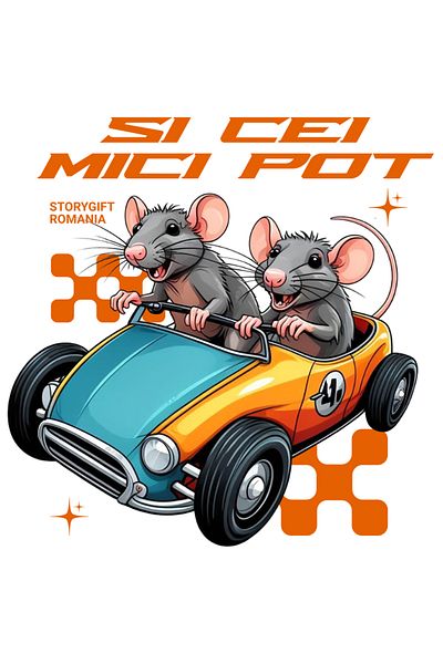 StoryGift Romania Sticker Eticheta 40CM Adeziv cei mici pot soricei in masina de curse viteza cu Margini Albe,