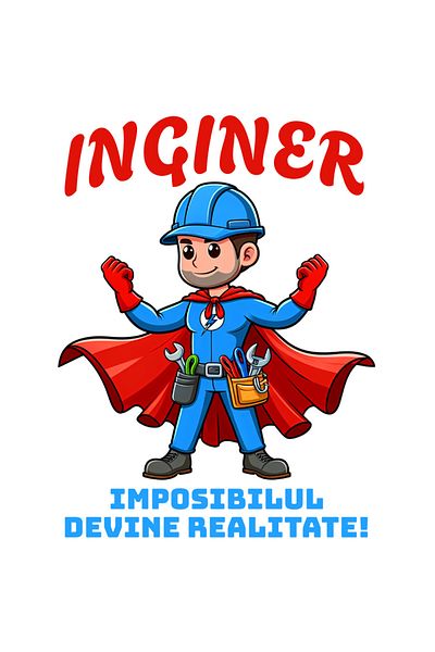 StoryGift Romania Sticker Eticheta 40CM cu Barbat Cu Salopeta Albastra Si pelerian Rosie Text Iniginer Imposibil