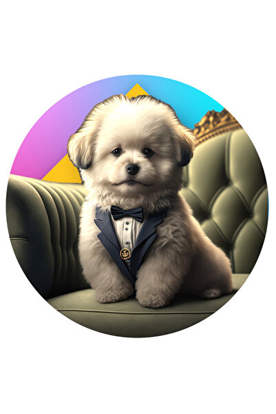 StoryGift Romania Sticker Autocolant 70CM Cu Portret Caine alb Pufos In Costum Cu Papion, Pe pea Stil catifea Verde,