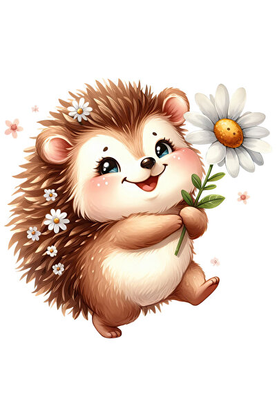 StoryGift Romania Sticker Eticheta 40CM cu un arici fericit care tine o floar...