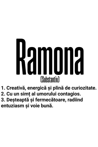 StoryGift Romania Sticker Eticheta 50CM Cu Numele Ramona, si Mesaj Motivational, Creativa, Desteapta, Curioasa,