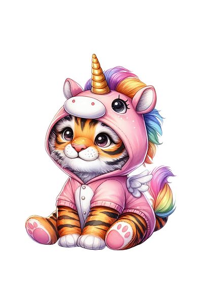 StoryGift Romania Adhesive Sticker 90CM with a tiger dressed as a unicorn, illustration, playful, cheerful, joy with Ma