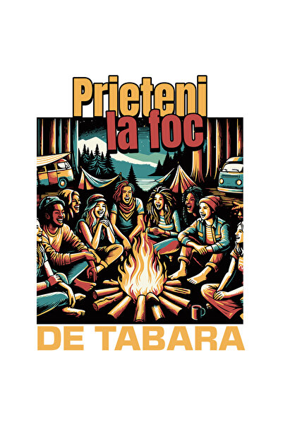 StoryGift Romania Sticker Adhesive 90CM Adhesive Friends at Campfire, Forest Camping, Love with White Borders, P