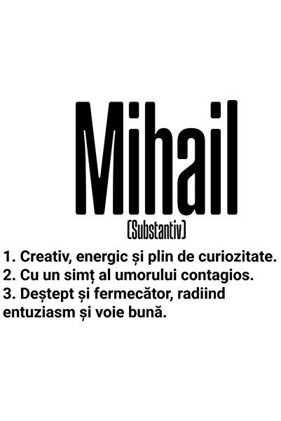StoryGift Romania Sticker Eticheta 40CM Cu Numele Mihail, Cu Mesaj Motivational, Creativ, Energic, Curios, Deste