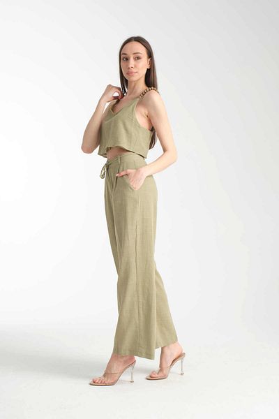 İLKCET MODA Bead Detailed Linen Bottom Top Women's Set