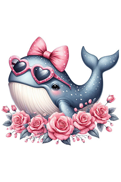 StoryGift Romania Sticker Autocolant 70CM cu o balena vesela care poarta niste ochelari in forma de inimioare, f