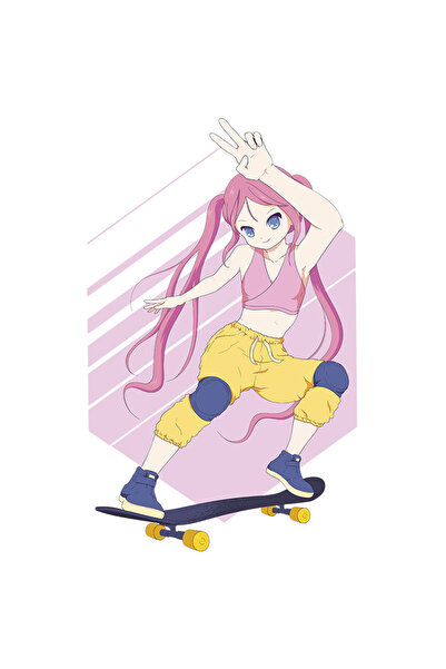StoryGift Romania Sticker Autocolant 70CM Anime Fata Skateboard, cu Margini A...