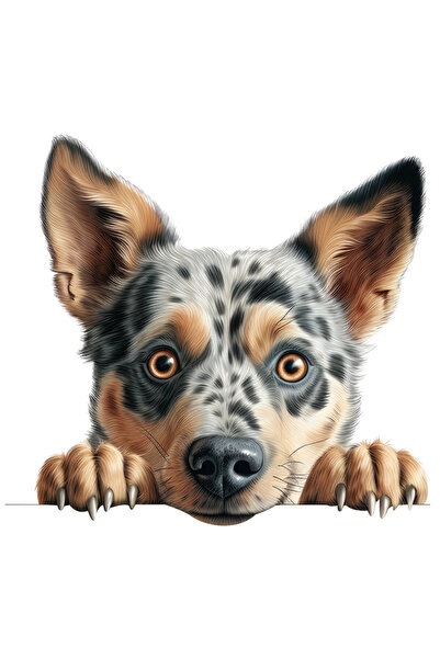 StoryGift Romania Sticker Autocolant 70CM cu un catel uimit, ilustratie, caine lup, gheare, labute, negru si mar