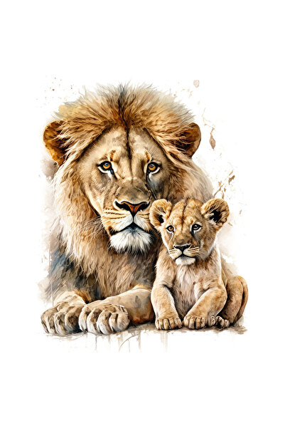 StoryGift Romania Sticker Autocolant 70CM cu un leu si cu puiul sau, ilustrat...