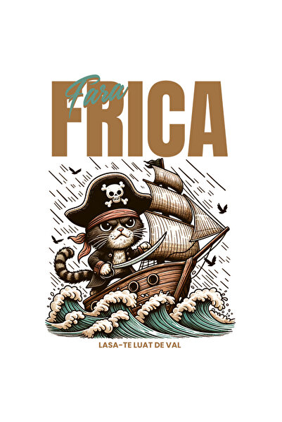 StoryGift Romania Sticker Autocolant 70CM Adeziv Pisica pirat pe corabie mare...