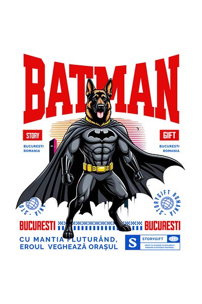 StoryGift Romania Sticker Eticheta 50CM cu Ciobănesc German / German Shepherd Caine In Costum de BatMan cu Peler