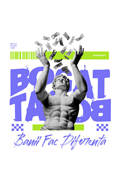 StoryGift Romania Sticker Eticheta 50CM cu Statuie Arucand Cu Bancnote bani, ...