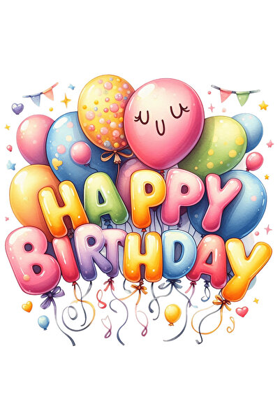 StoryGift Romania Sticker Adeziv 90CM cu o multime de baloane divers colorate cu mesajul "Happy birthday", ilust
