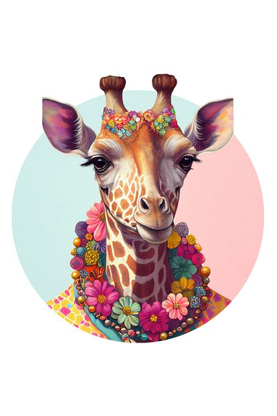 StoryGift Romania Sticker Eticheta 40CM Cu Girafa, Hippie, Flori, Lantisor, Coroana, Fantasy, cu Margini Albe,
