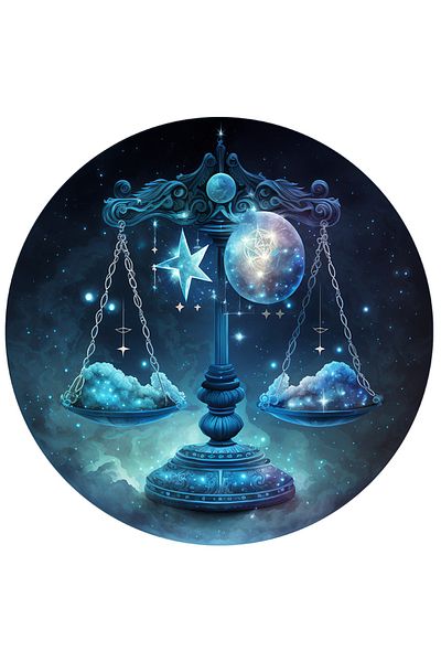 StoryGift Romania Sticker Eticheta 40CM cu o balanta, ilustratie, zodie, nori, cerc, astral, cer, pace, armonie,